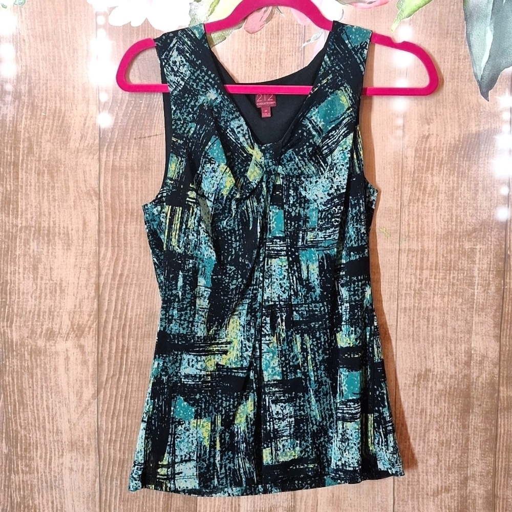 212 COLLECTION GREEN AND BLACK SLEEVELESS BLOUSE MEDIUM